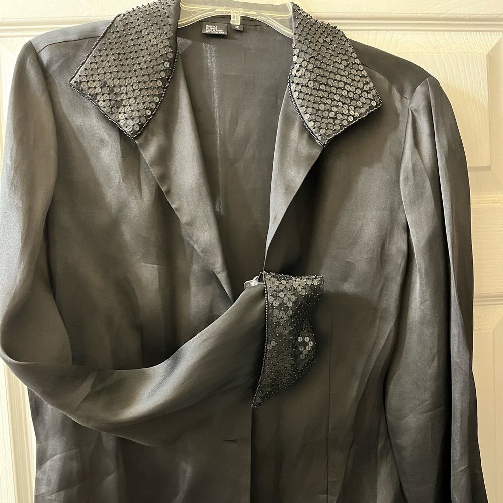 Long sleeve beaded & sequin shirt collar&cuffs